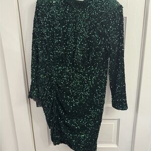 ELOQUII Plus Size Green Velvet Sequin Long Sleeve Dress